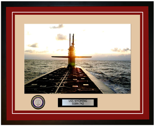 USS Wyoming SSBN-742 Framed Navy Ship Photo Burgundy