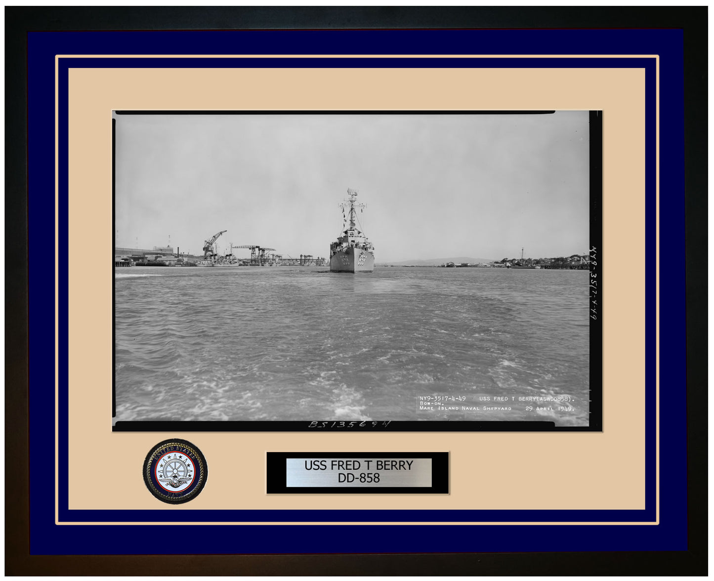 USS FRED T BERRY DD-858 Framed Navy Ship Photo Blue