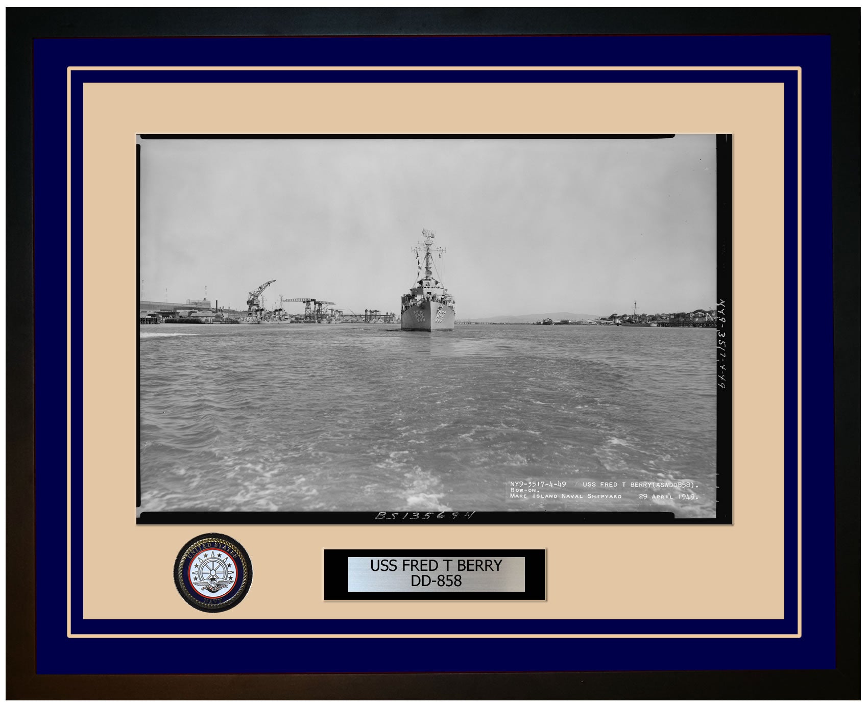 USS FRED T BERRY DD-858 Framed Navy Ship Photo Blue