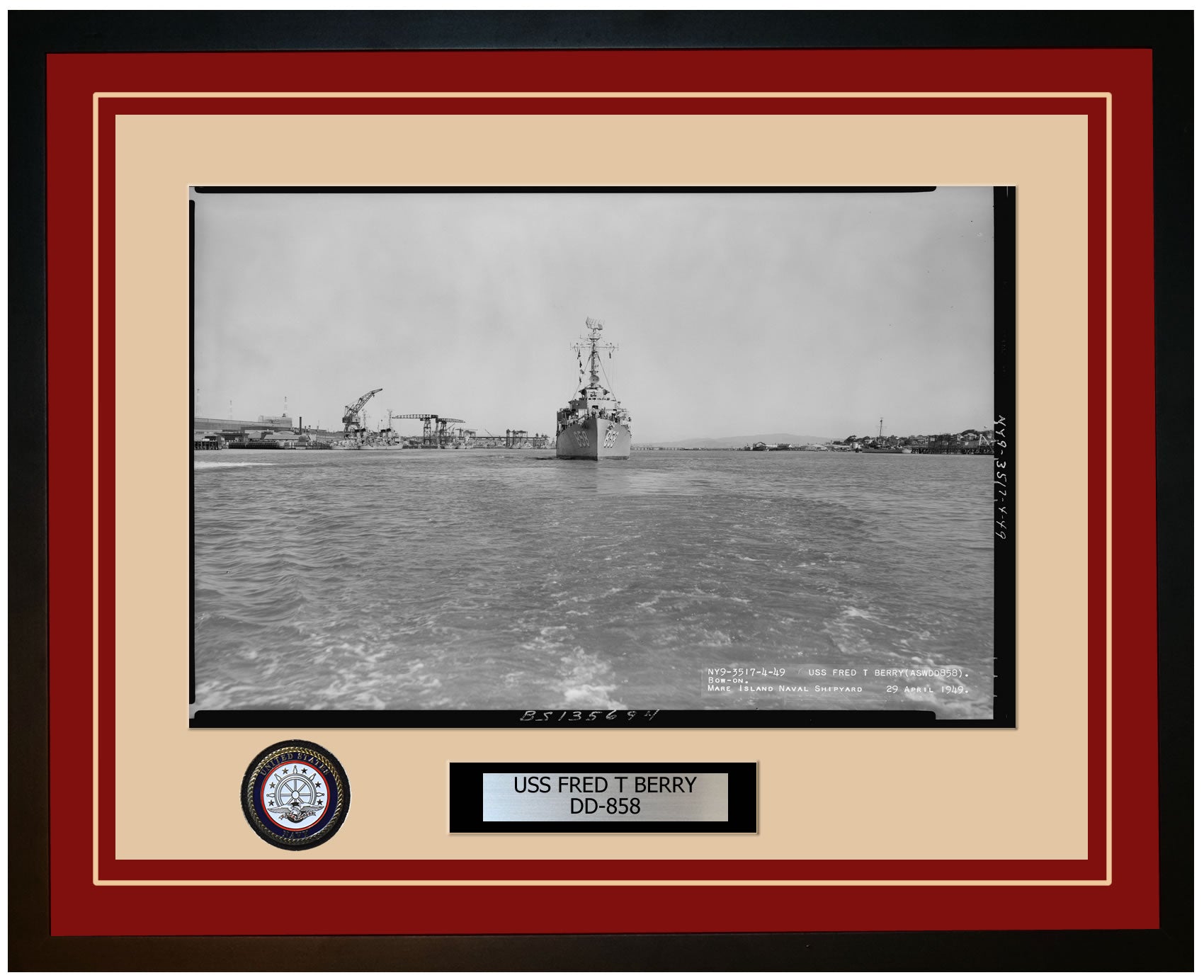 USS FRED T BERRY DD-858 Framed Navy Ship Photo Burgundy