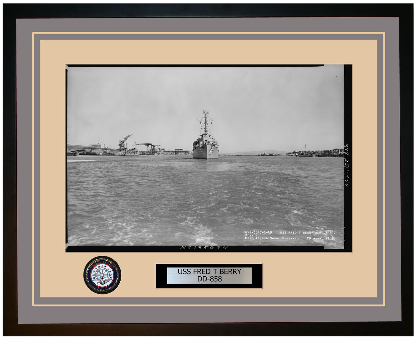 USS FRED T BERRY DD-858 Framed Navy Ship Photo Grey