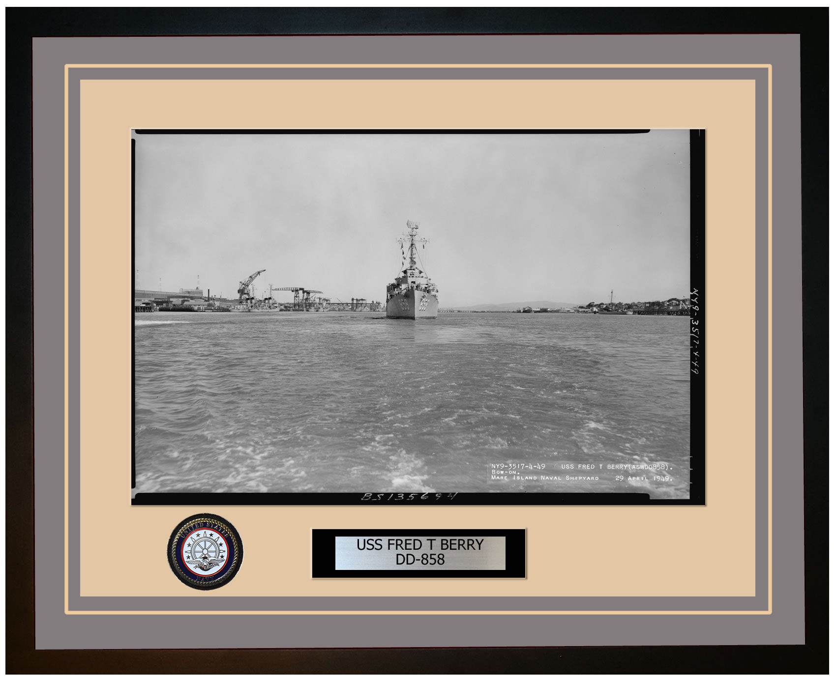 USS FRED T BERRY DD-858 Framed Navy Ship Photo Grey
