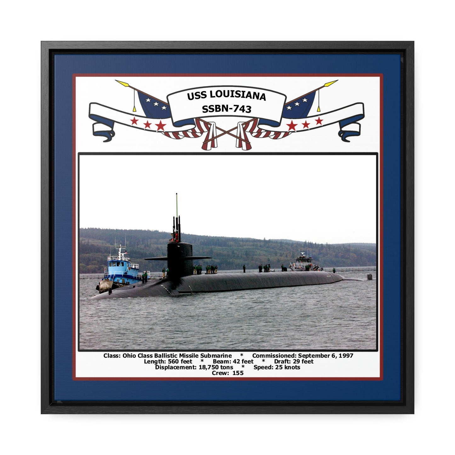 USS Louisiana SSBN-743 Navy Floating Frame Photo Front View