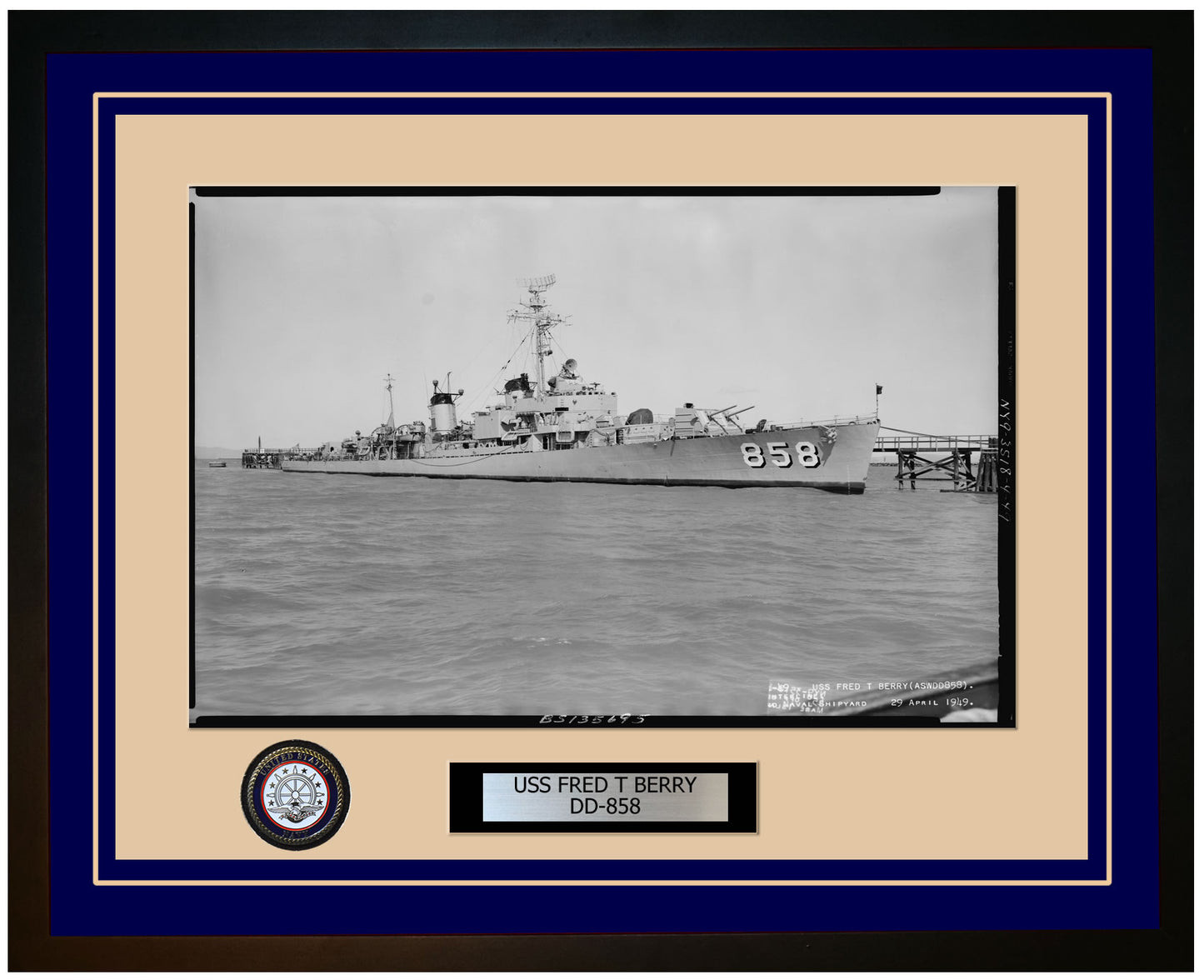 USS FRED T BERRY DD-858 Framed Navy Ship Photo Blue