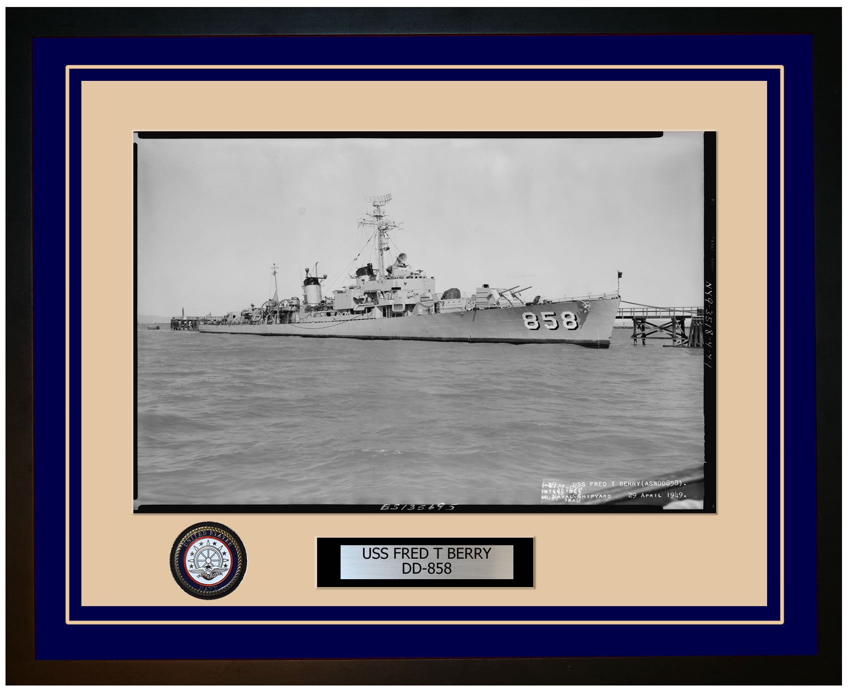 USS FRED T BERRY DD-858 Framed Navy Ship Photo Blue