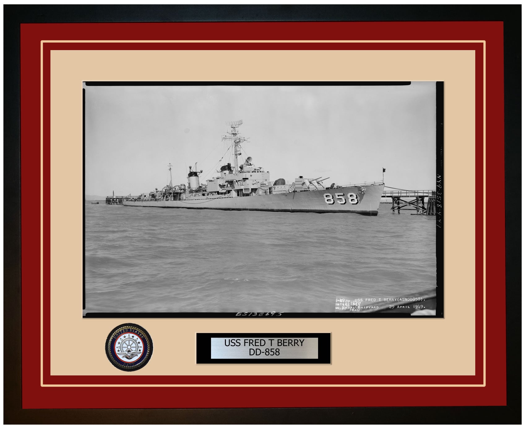 USS FRED T BERRY DD-858 Framed Navy Ship Photo Burgundy