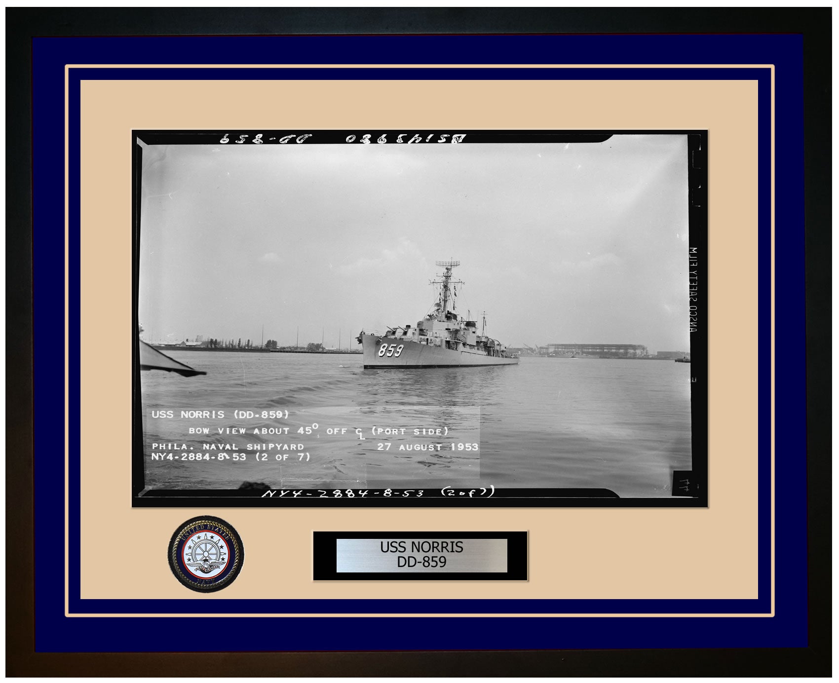 USS NORRIS DD-859 Framed Navy Ship Photo Blue