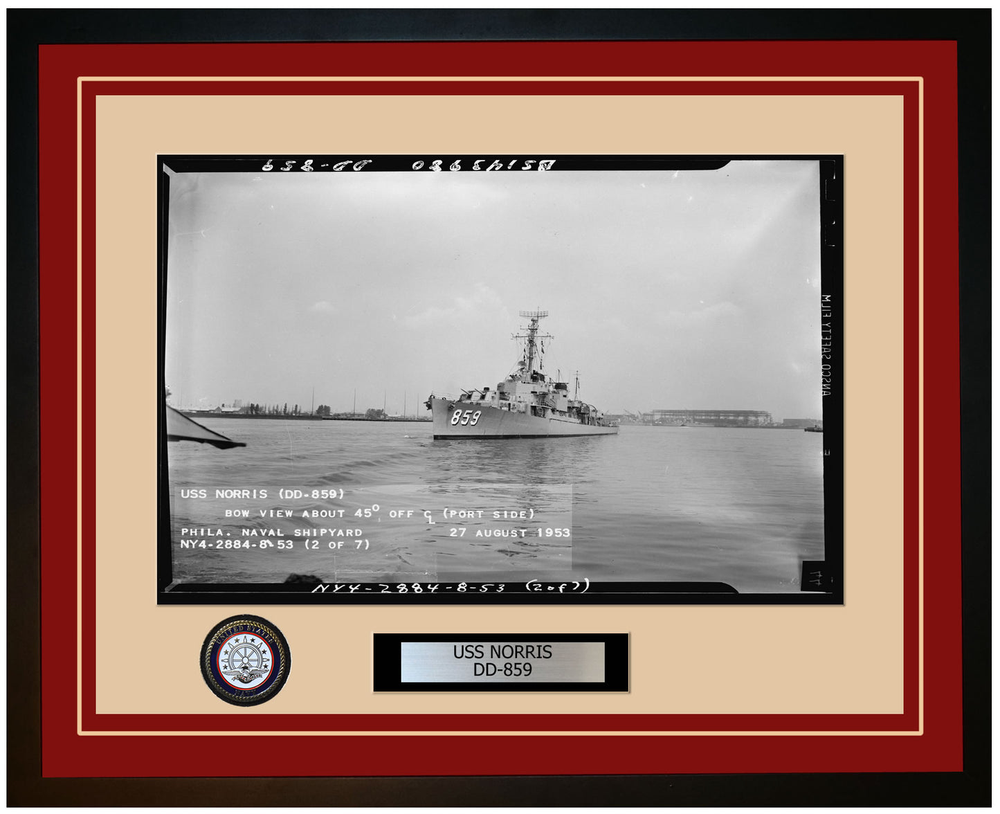USS NORRIS DD-859 Framed Navy Ship Photo Burgundy