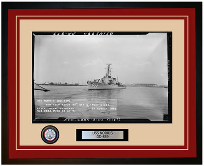 USS NORRIS DD-859 Framed Navy Ship Photo Burgundy