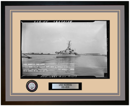 USS NORRIS DD-859 Framed Navy Ship Photo Grey