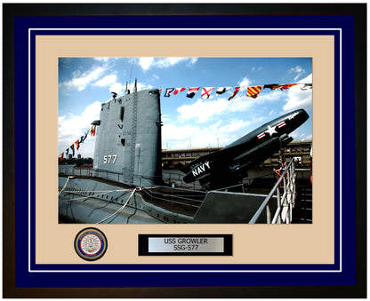 USS Growler SSG-577 Framed Navy Ship Photo Blue