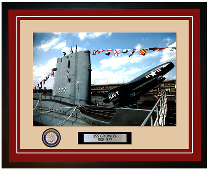 USS Growler SSG-577 Framed Navy Ship Photo Burgundy