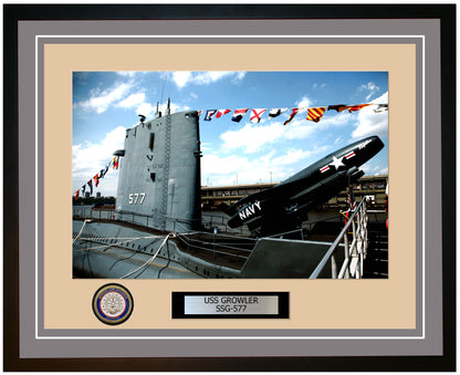 USS Growler SSG-577 Framed Navy Ship Photo Grey