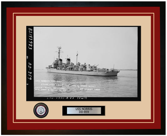 USS NORRIS DD-859 Framed Navy Ship Photo Burgundy