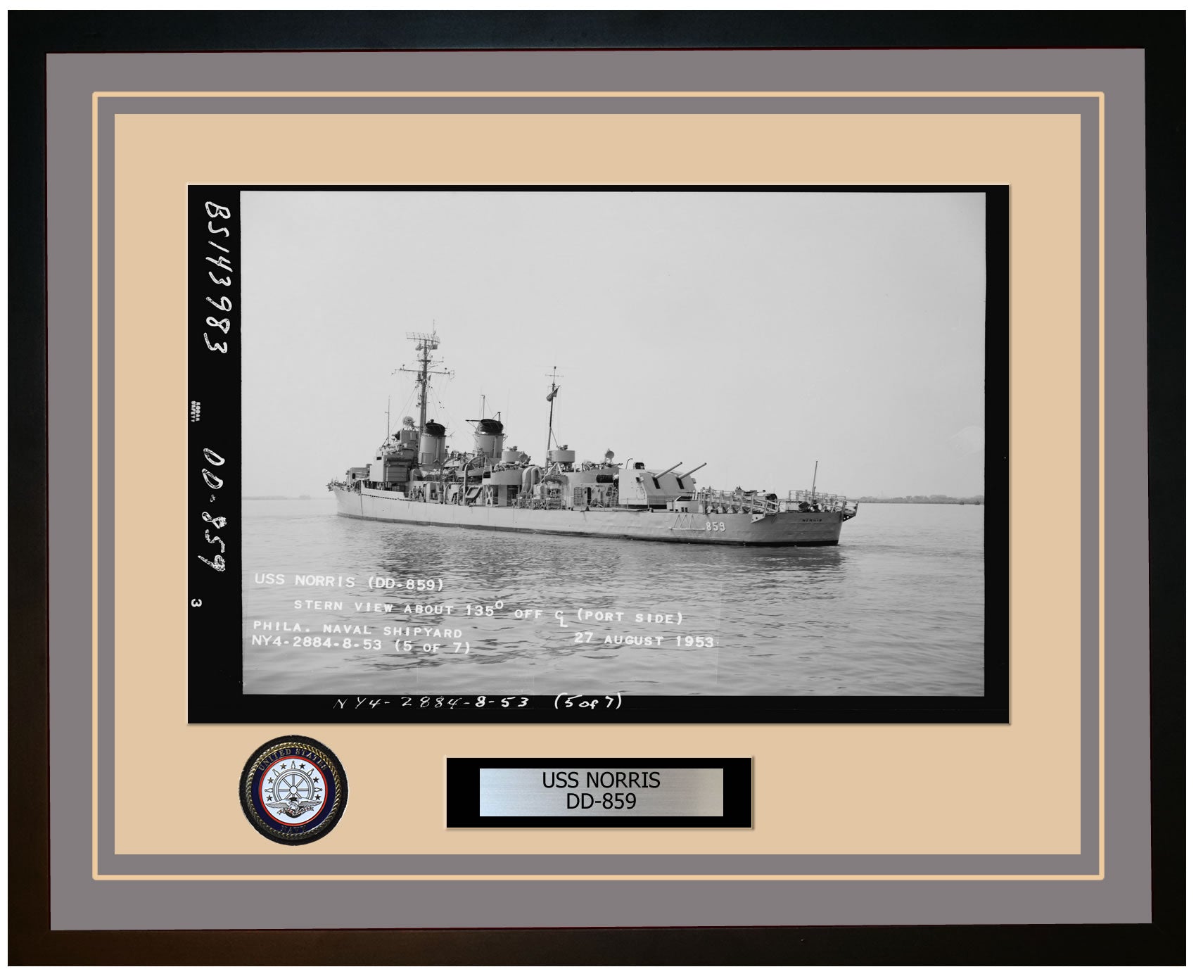 USS NORRIS DD-859 Framed Navy Ship Photo Grey
