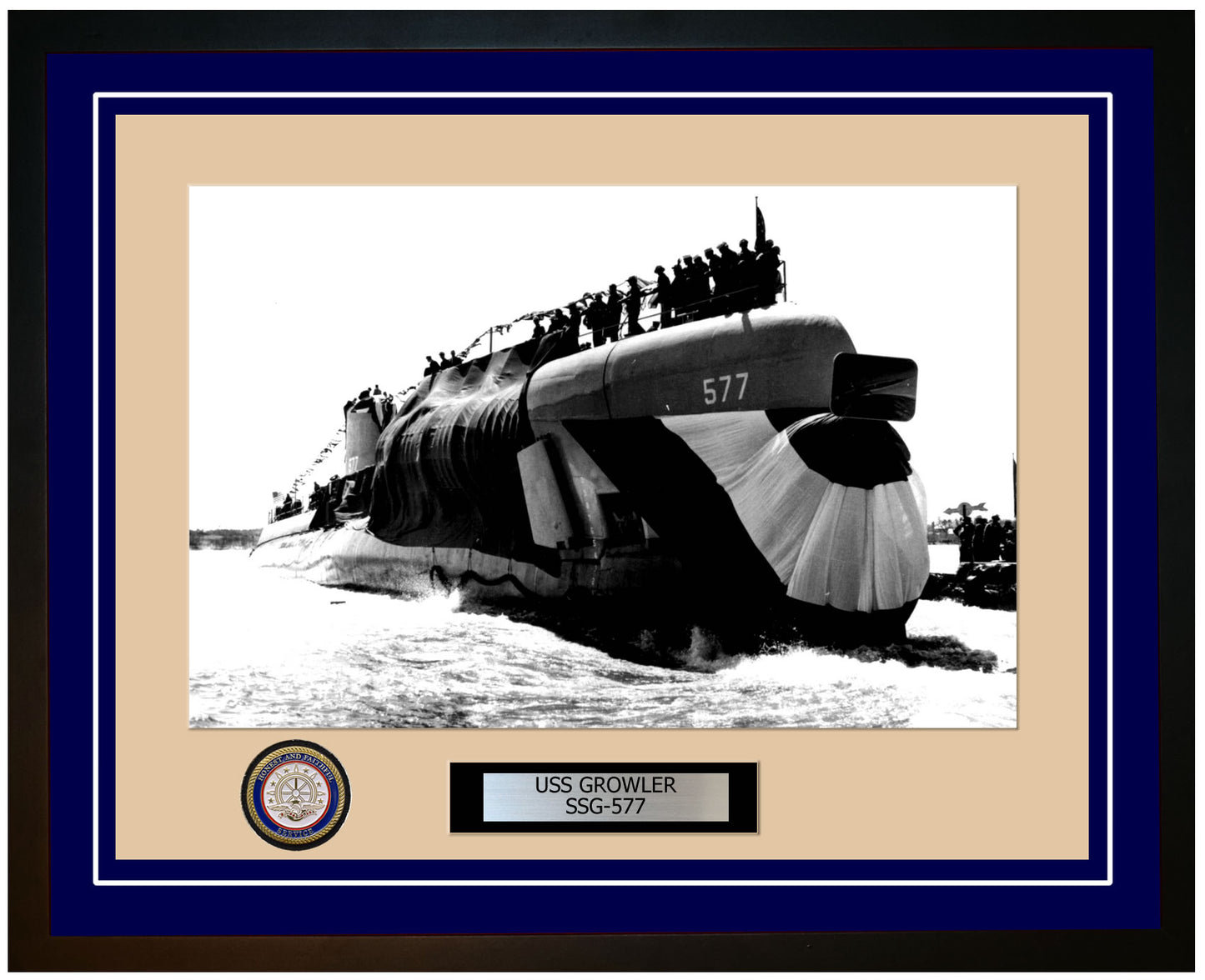 USS Growler SSG-577 Framed Navy Ship Photo Blue