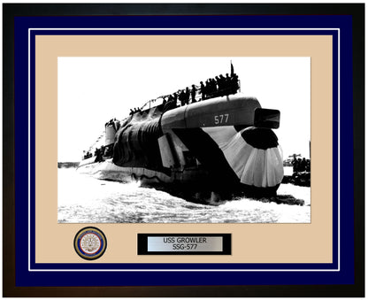 USS Growler SSG-577 Framed Navy Ship Photo Blue