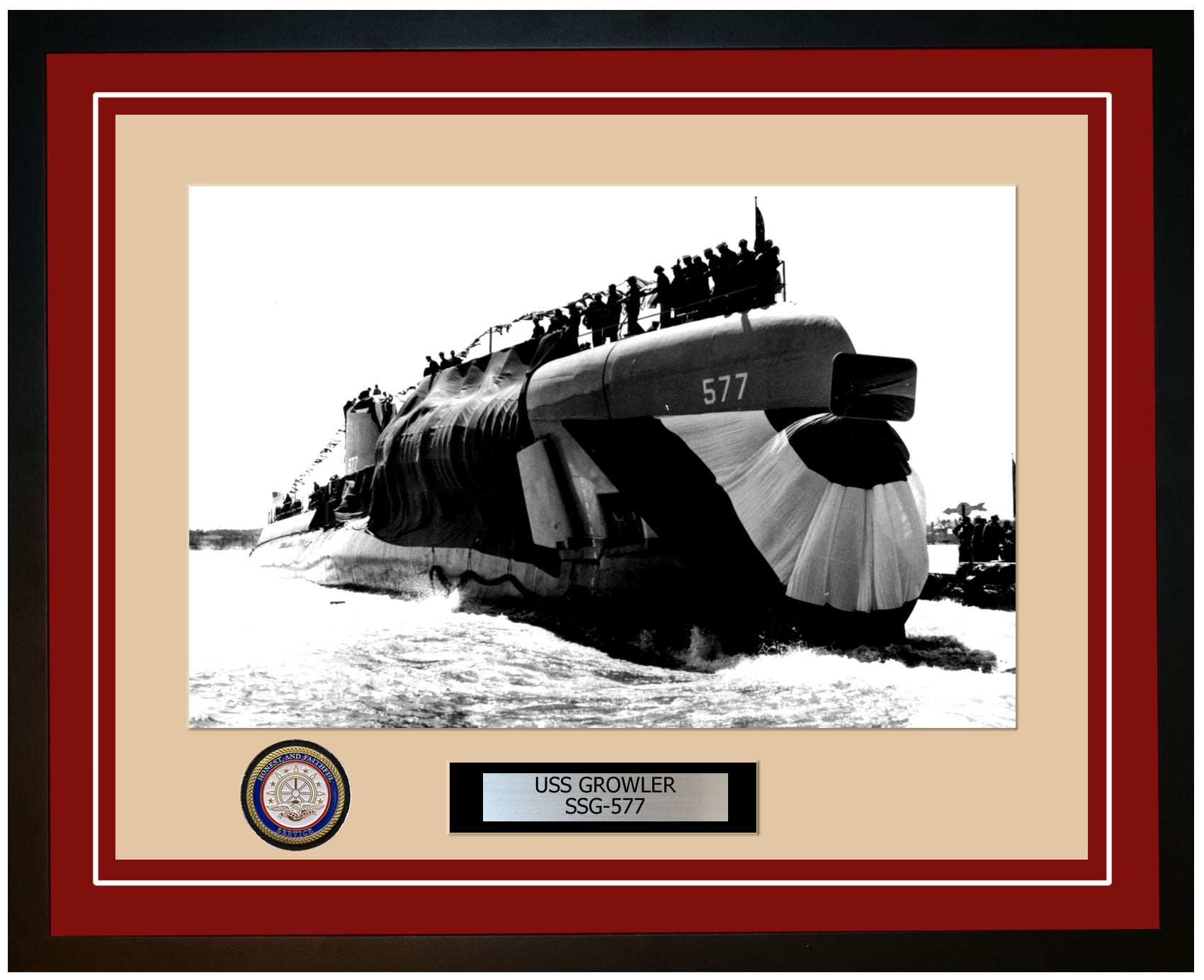USS Growler SSG-577 Framed Navy Ship Photo Burgundy