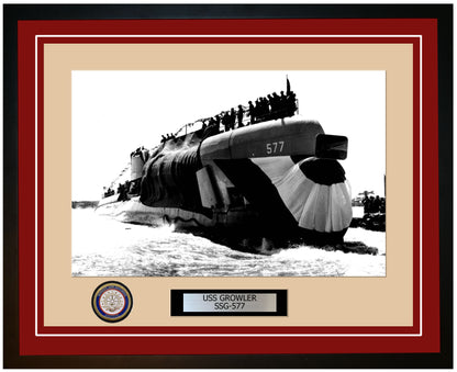 USS Growler SSG-577 Framed Navy Ship Photo Burgundy