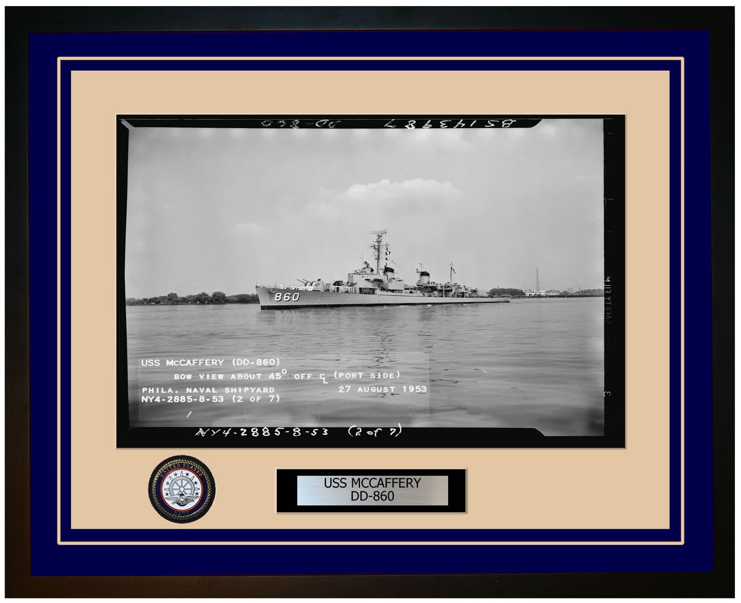 USS MCCAFFERY DD-860 Framed Navy Ship Photo Blue