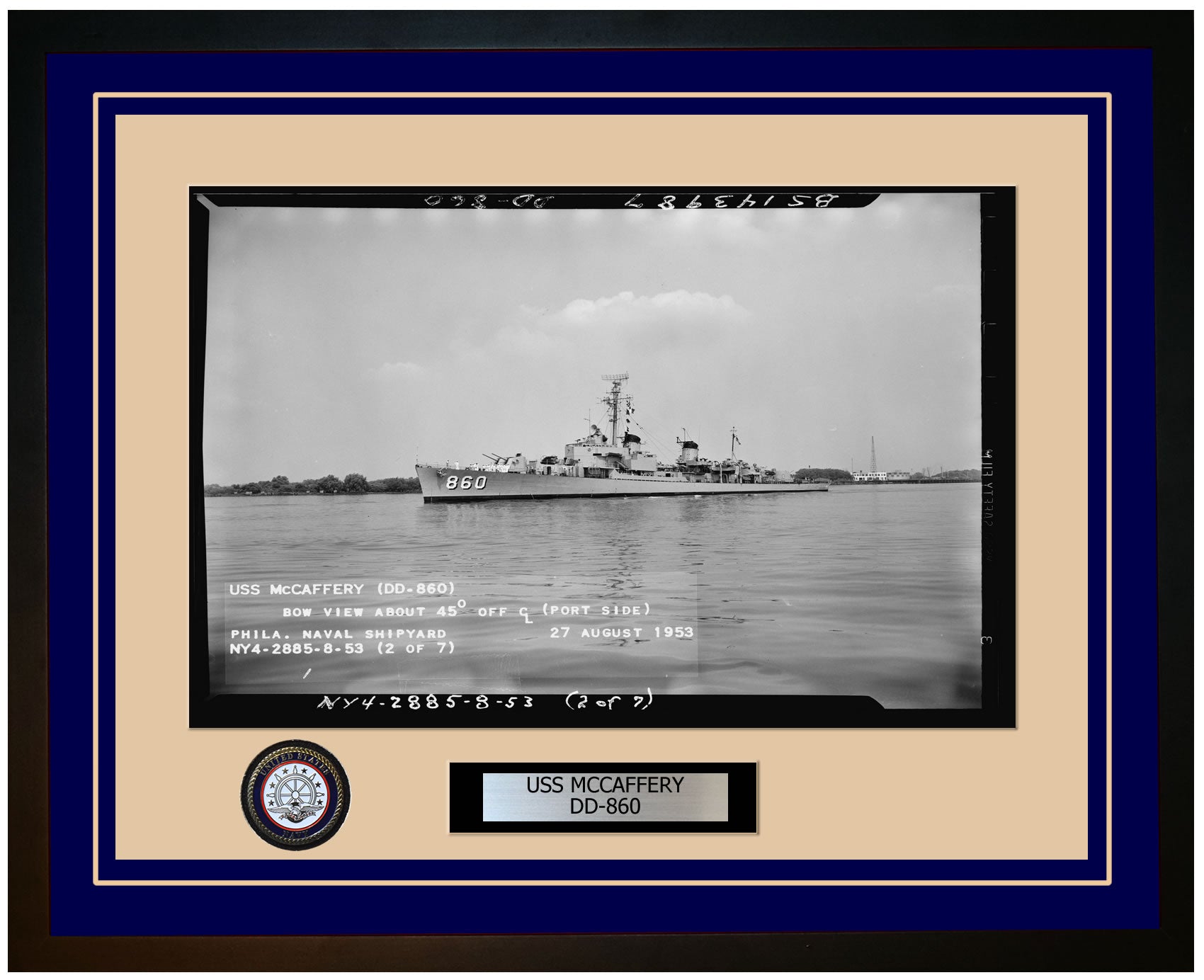 USS MCCAFFERY DD-860 Framed Navy Ship Photo Blue