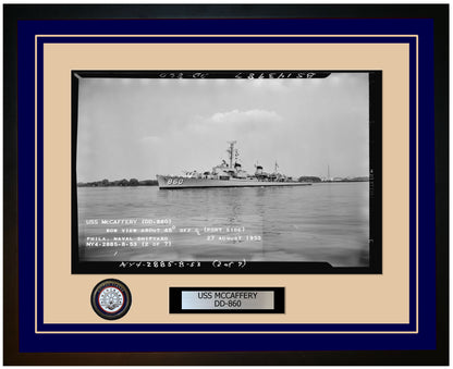 USS MCCAFFERY DD-860 Framed Navy Ship Photo Blue