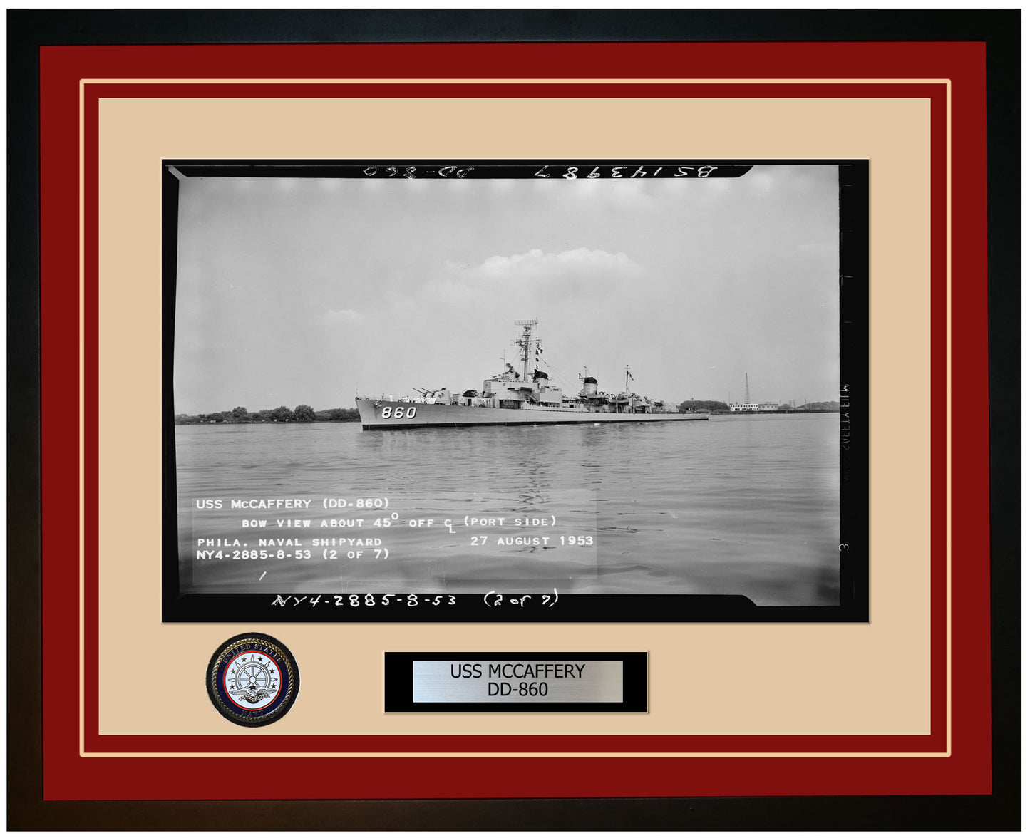 USS MCCAFFERY DD-860 Framed Navy Ship Photo Burgundy
