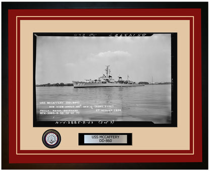 USS MCCAFFERY DD-860 Framed Navy Ship Photo Burgundy