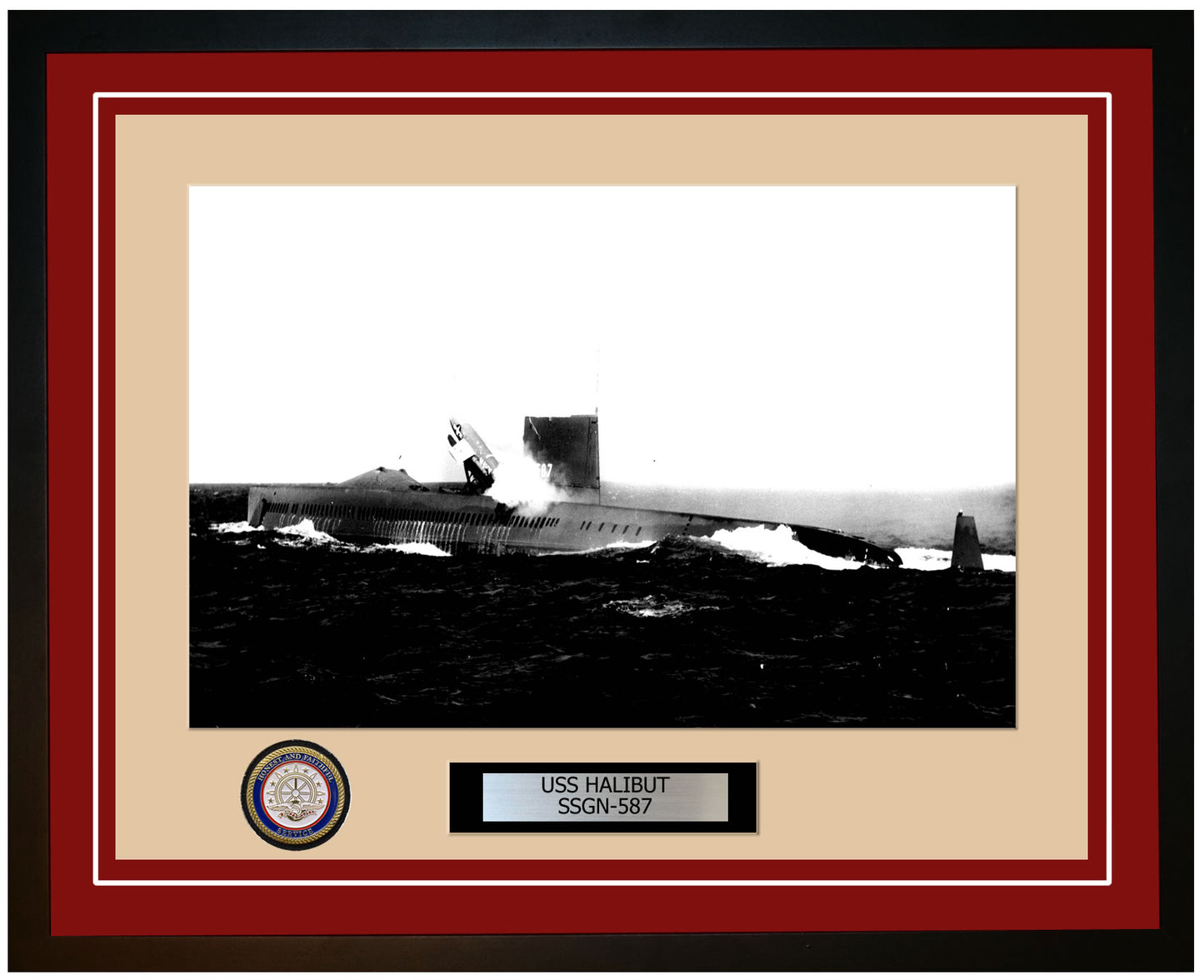 USS Halibut SSGN-587 Framed Navy Ship Photo Burgundy