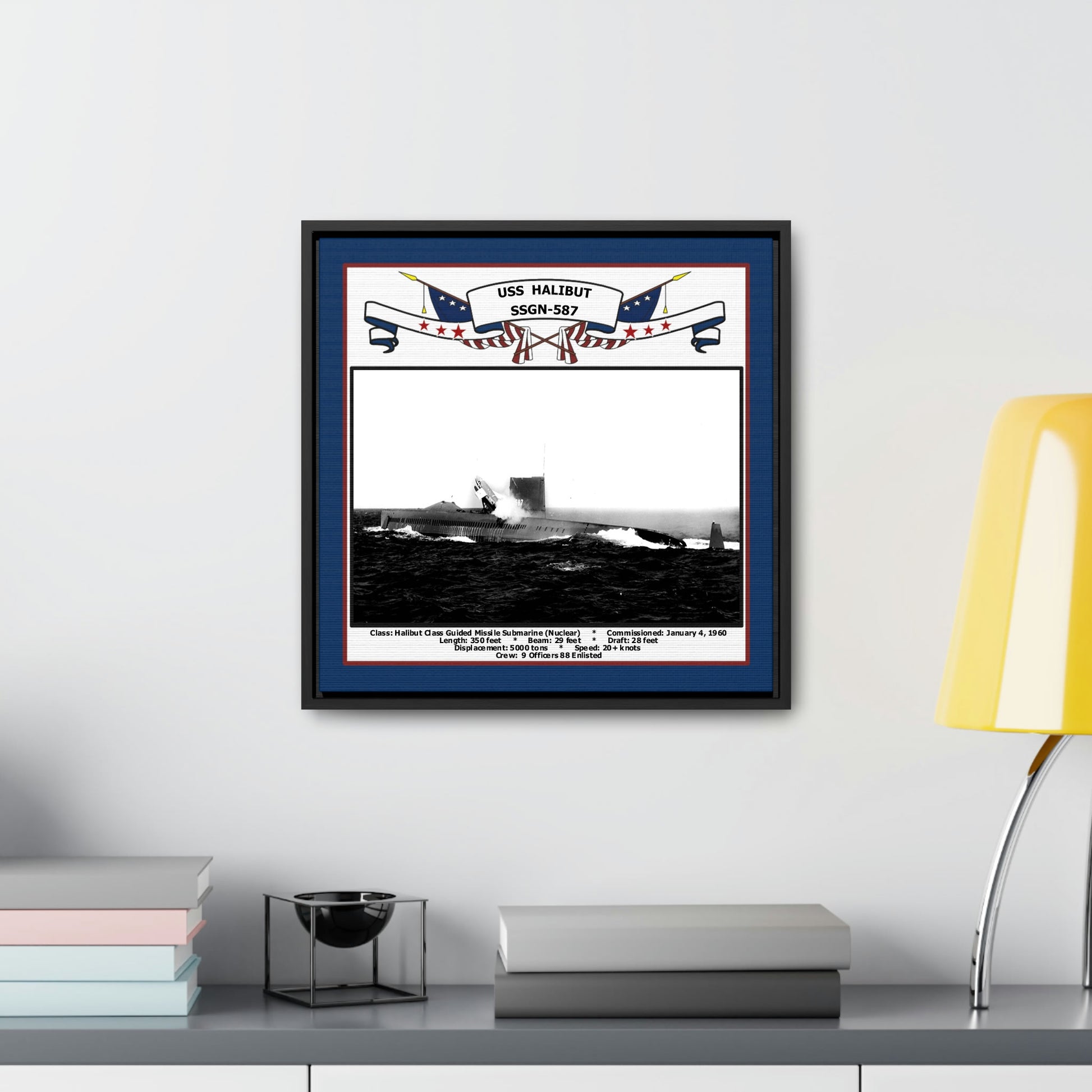 USS Halibut SSGN-587 Navy Floating Frame Photo Desk View