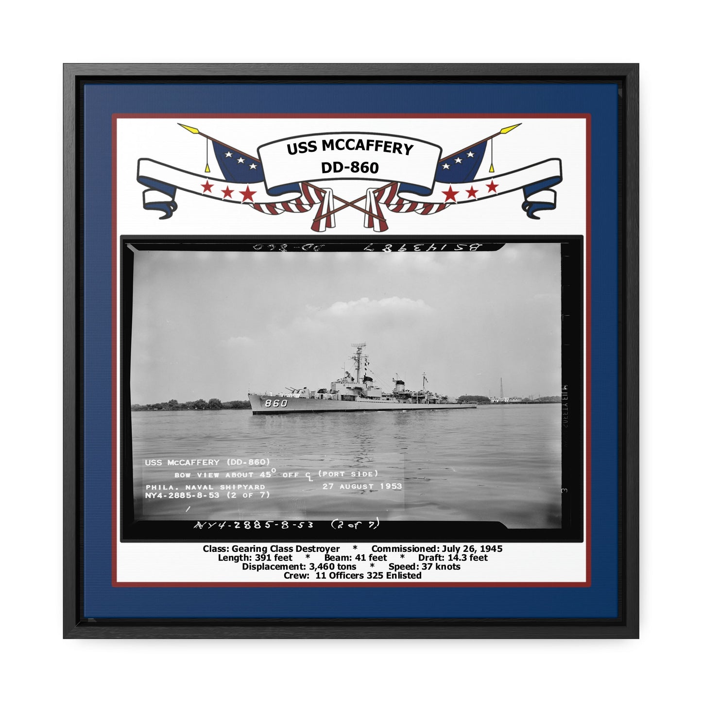 USS Mccaffery DD-860 Navy Floating Frame Photo Front View