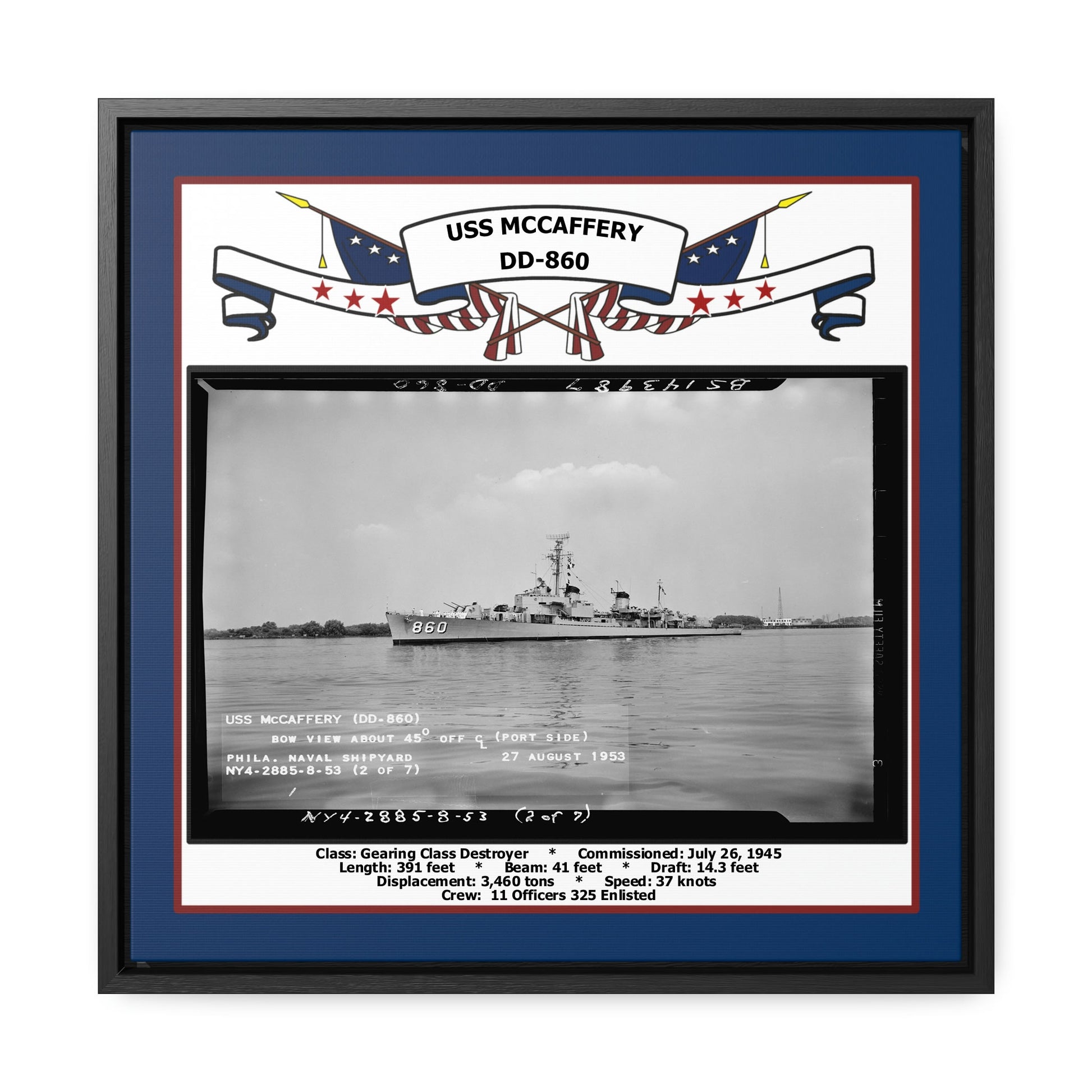 USS Mccaffery DD-860 Navy Floating Frame Photo Front View