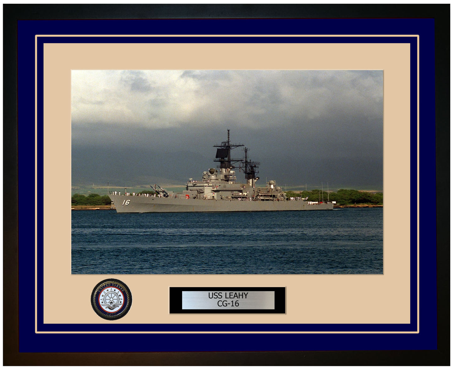 USS LEAHY CG-16 Framed Navy Ship Photo Blue