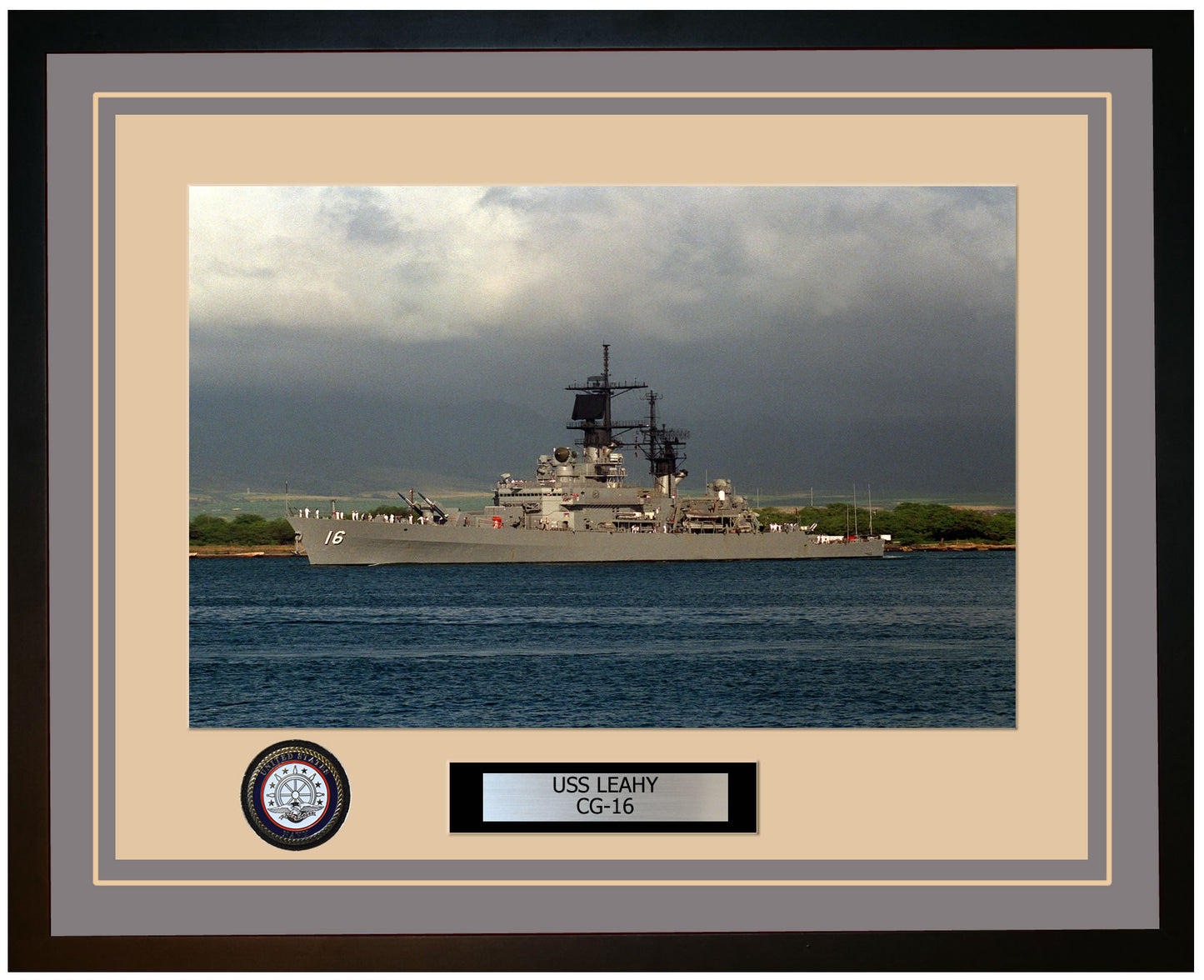 USS LEAHY CG-16 Framed Navy Ship Photo Grey
