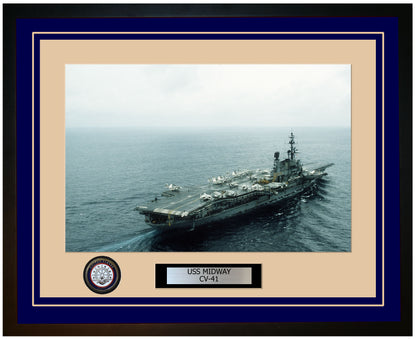 USS MIDWAY CV-41 Framed Navy Ship Photo Blue