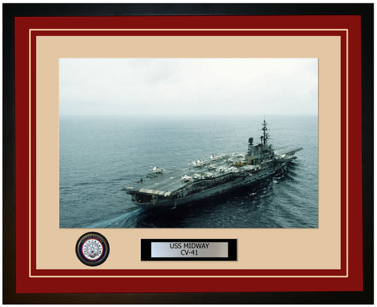 USS MIDWAY CV-41 Framed Navy Ship Photo Burgundy