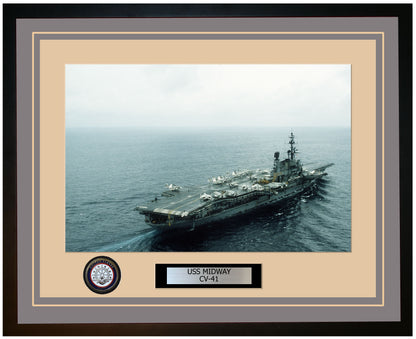 USS MIDWAY CV-41 Framed Navy Ship Photo Grey