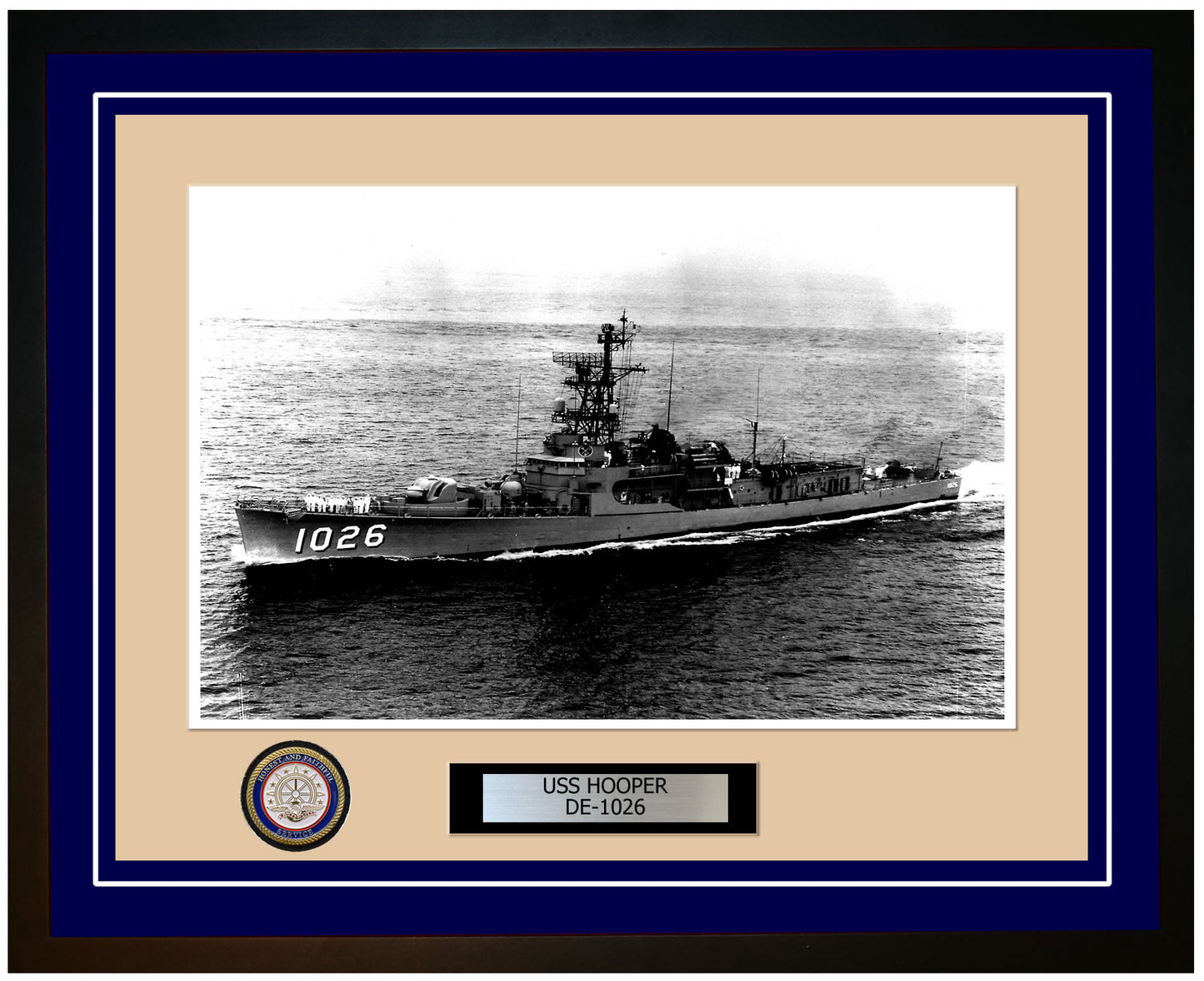 USS Hooper DE-1026 Framed Navy Ship Photo Blue