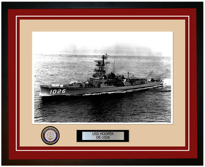 USS Hooper DE-1026 Framed Navy Ship Photo Burgundy