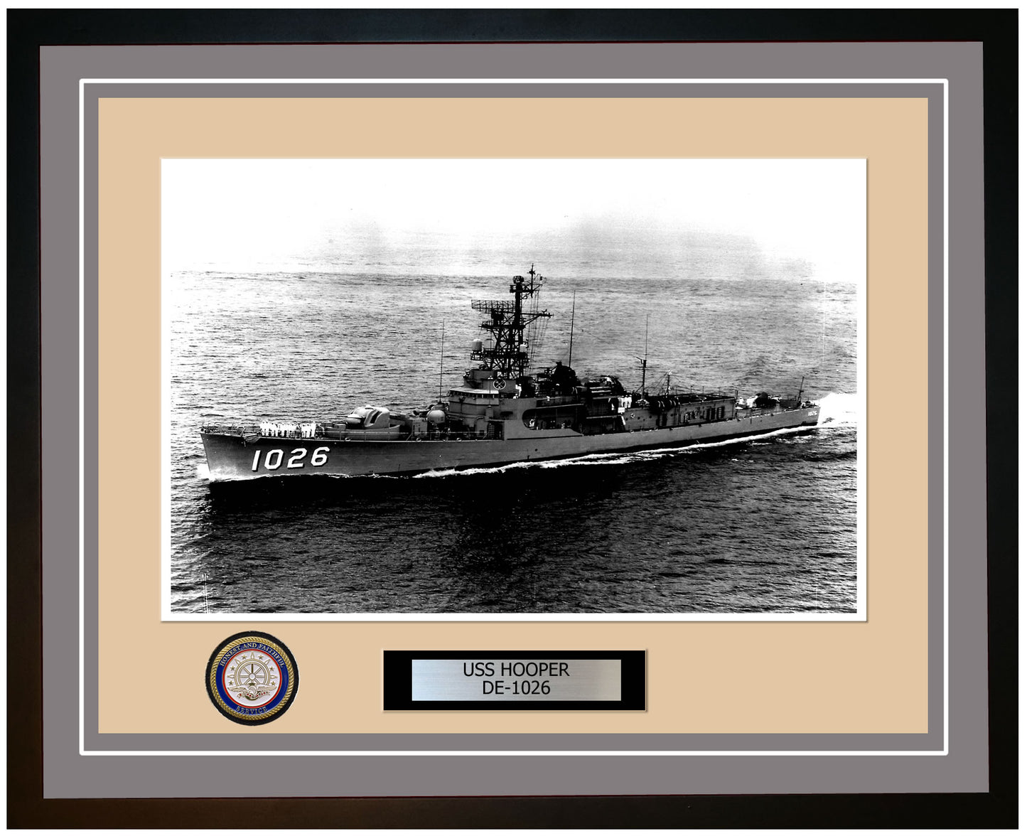 USS Hooper DE-1026 Framed Navy Ship Photo Grey