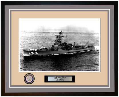 USS Hooper DE-1026 Framed Navy Ship Photo Grey