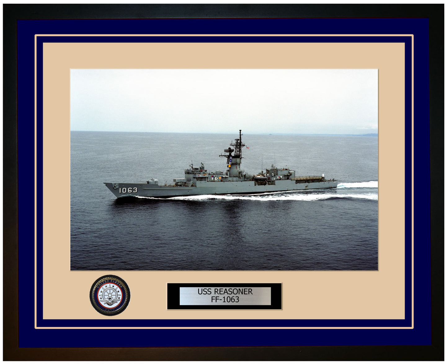 USS REASONER FF-1063 Framed Navy Ship Photo Blue