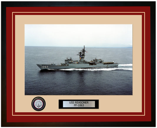 USS REASONER FF-1063 Framed Navy Ship Photo Burgundy
