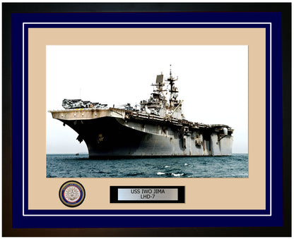 USS Iwo Jima LHD-7 Framed Navy Ship Photo Blue