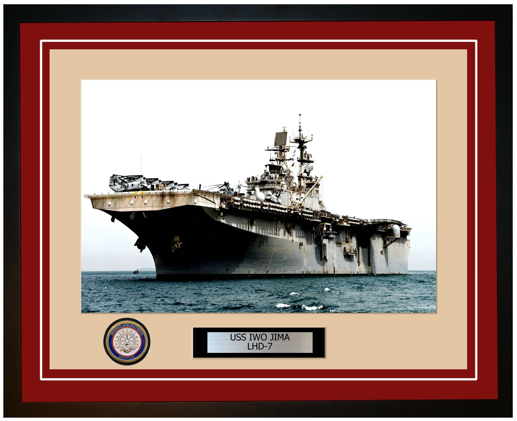 USS Iwo Jima LHD-7 Framed Navy Ship Photo Burgundy