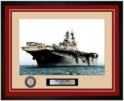 USS Iwo Jima LHD-7 Framed Navy Ship Photo Burgundy