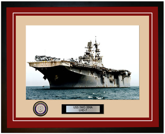 USS Iwo Jima LHD-7 Framed Navy Ship Photo Burgundy