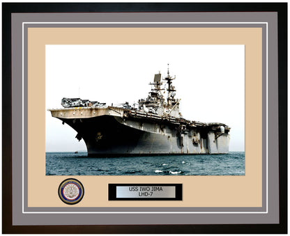 USS Iwo Jima LHD-7 Framed Navy Ship Photo Grey