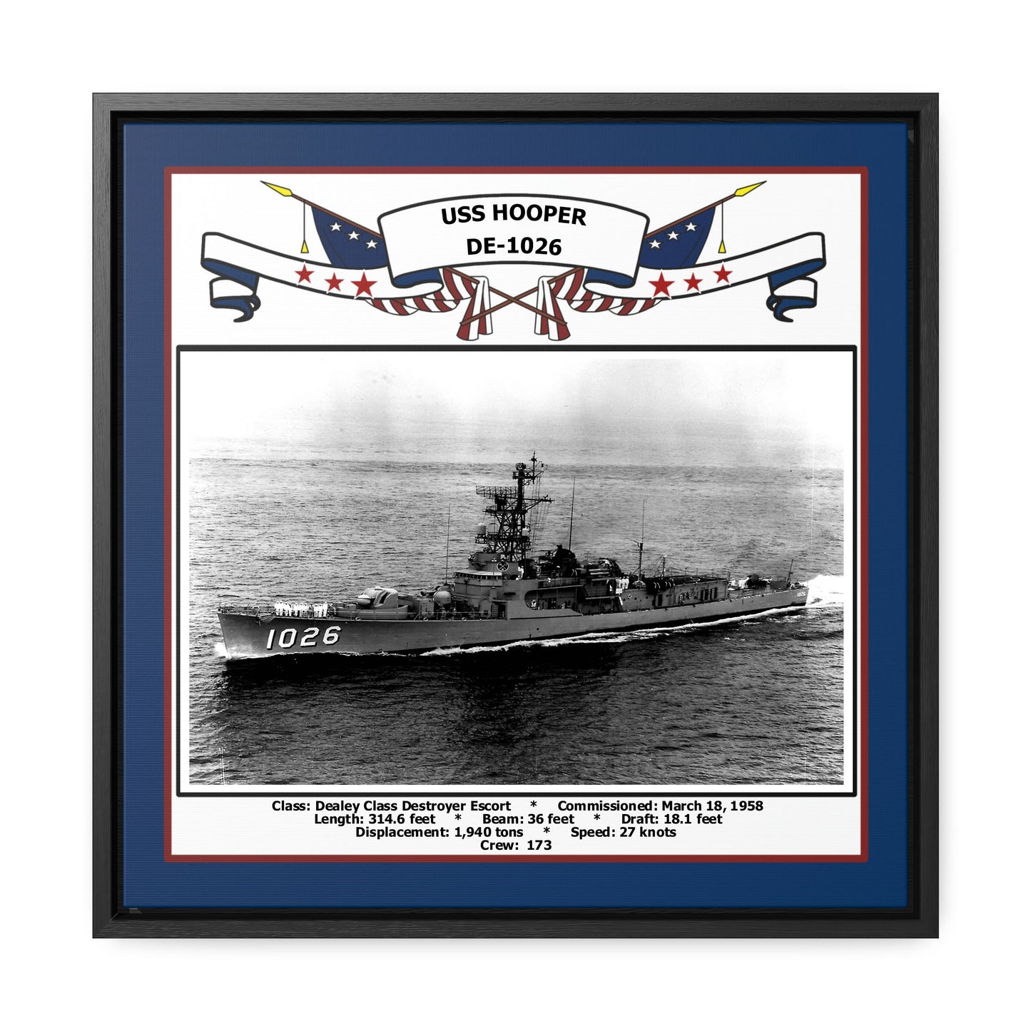 USS Hooper DE-1026 Navy Floating Frame Photo Front View