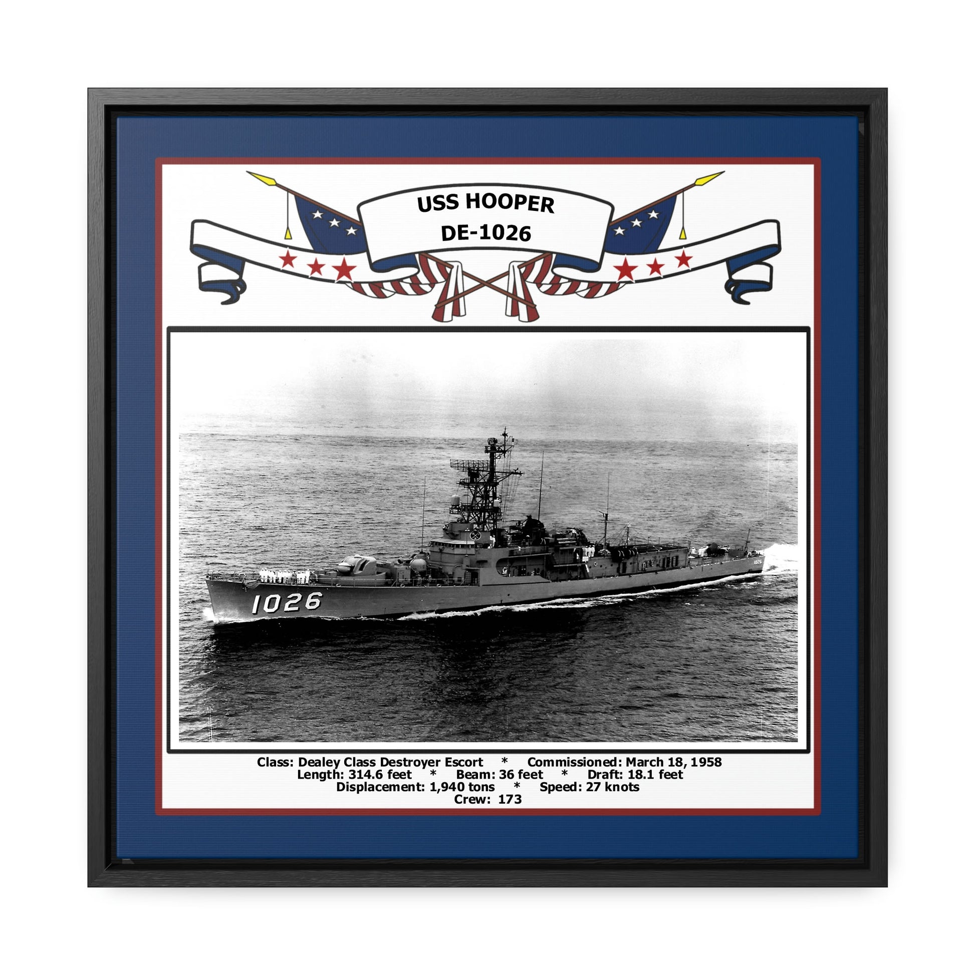 USS Hooper DE-1026 Navy Floating Frame Photo Front View